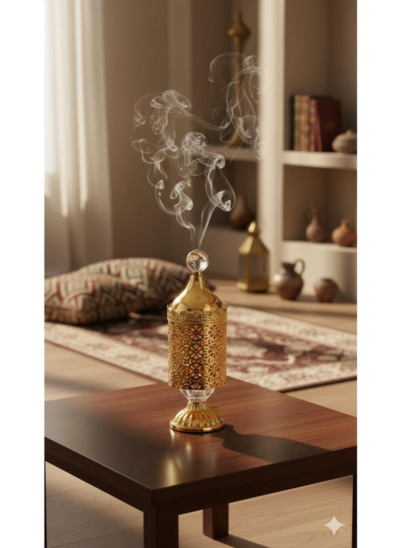 مبخرة بخور معدنية ذهبية ديكورية – حامل بخور أنيق لتزيين المنزل في رمضان والعيد - Image 2